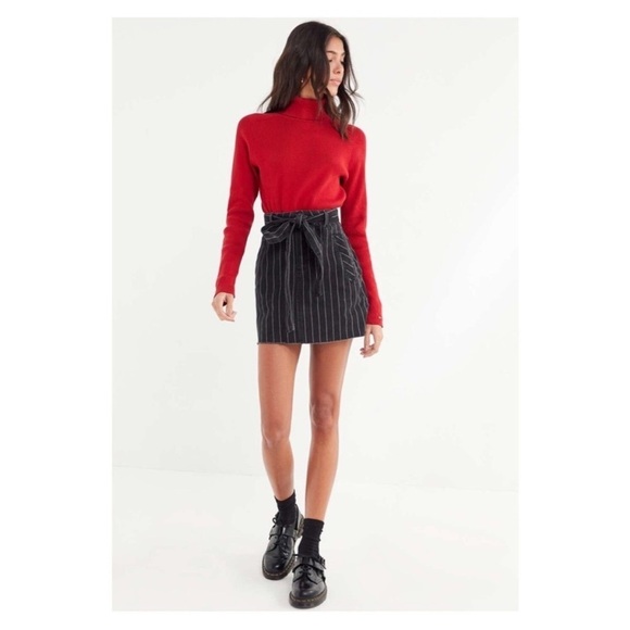 Urban Outfitters UO Pinstripe Paperbag Skirt Washed Black Denim - Picture 3 of 15